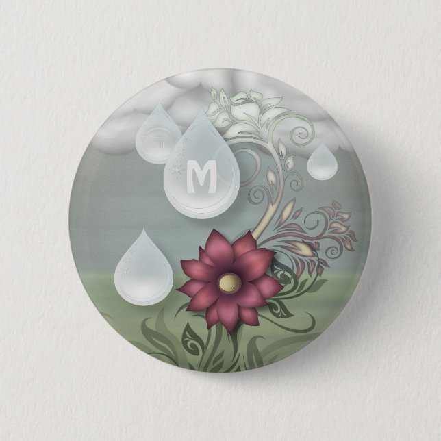 Pretty Raindrops Personalised Monogram 6 Cm Round Badge (Front)