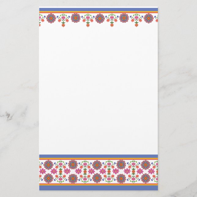 Pretty Rangoli Floral Borders Stationery (Front)