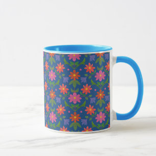 Pretty Rangoli Flowers Polka Dot Blue Ringer Mug