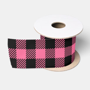 Pretty Raspberry Pink And Black Buffalo Plaid Satin Ribbon