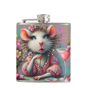 Pretty Rat Lady Having a Martini Contemplating Hip Flask