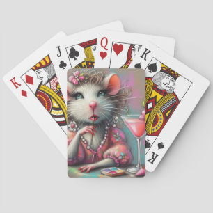 Pretty Rat Lady Having a Martini Contemplating Playing Cards