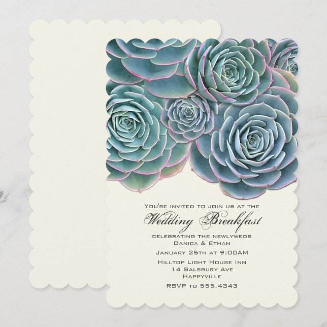 Pretty Real Succulents Wedding Breakfast Invitation (Front/Back)