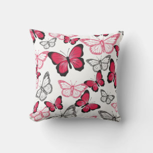 Pretty Red and Black Butterfly Art Pattern Cushion