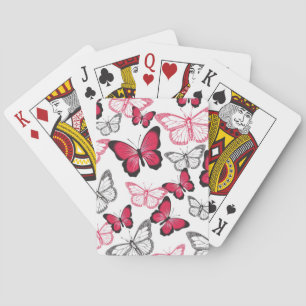 Pretty Red and Black Butterfly Art Pattern Playing Cards