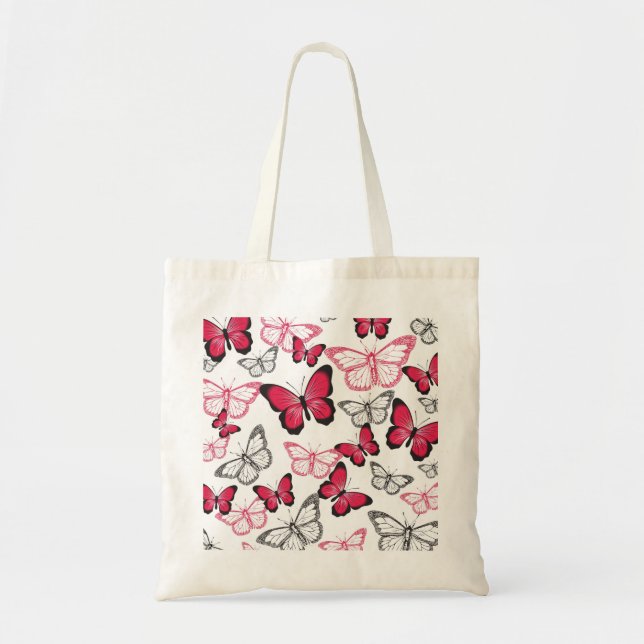 Pretty Red and Black Butterfly Art Pattern Tote Bag (Front)