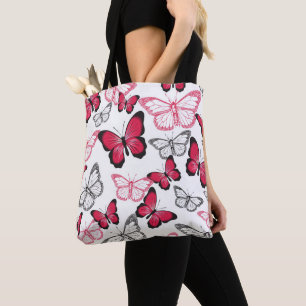 Pretty Red and Black Butterfly Art Pattern Tote Bag