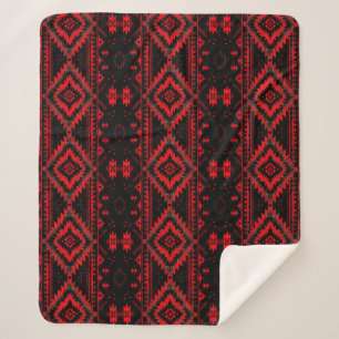Pretty Red and Black Native American Pattern Sherpa Blanket