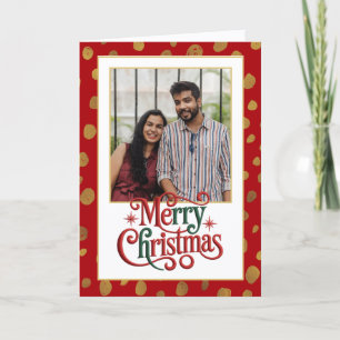 Pretty Red and Gold Christmas Photo Holiday Card