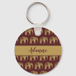 Pretty Red and Gold Elephants Key Ring