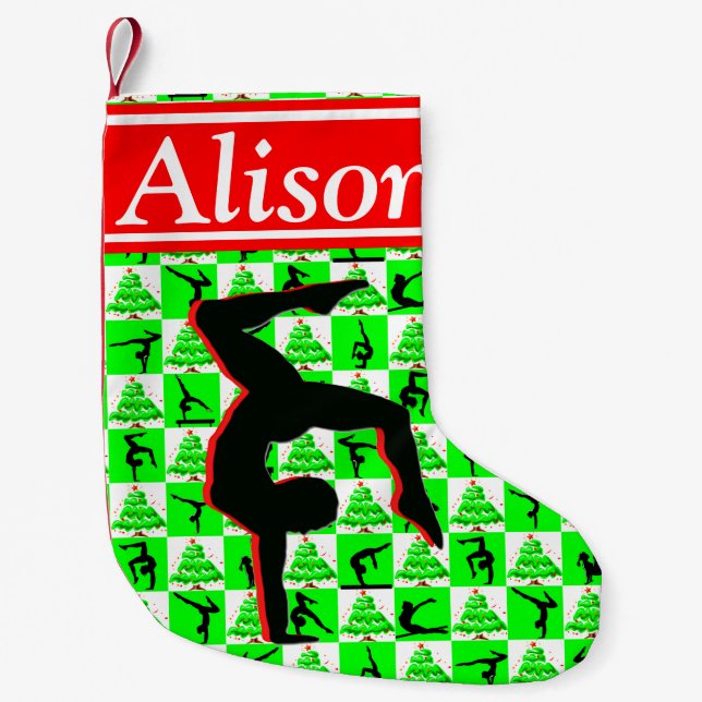 PRETTY RED AND GREEN GYMNASTICS CHRISTMAS STOCKING (Front)