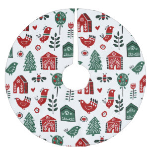 Pretty Red and Green Scandinavian Christmas Brushed Polyester Tree Skirt