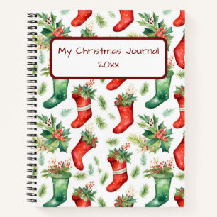 Pretty Red and Green Watercolor Stockings Notebook