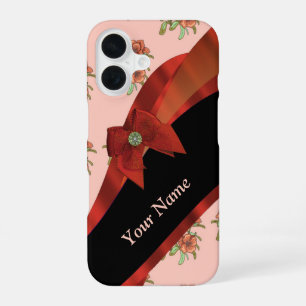 Pretty red and pink vintage floral pattern iPhone 16 case