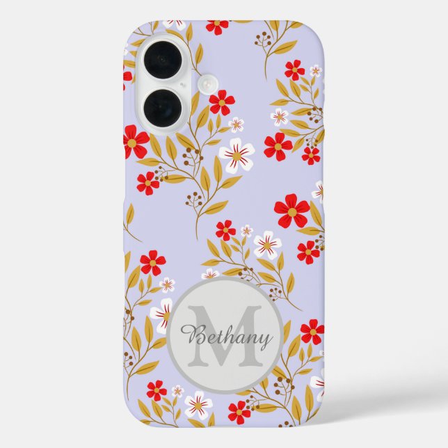 Pretty Red and White Floral Pattern Personalised Case-Mate iPhone Case (Back)