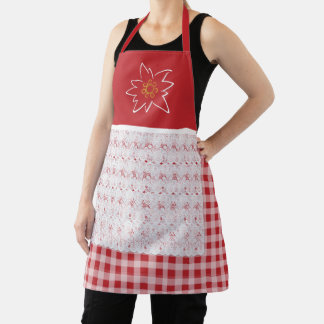 Pretty Red and White Gingham Edelweiss Apron