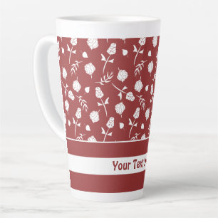 Pretty Red and White Roses Rosebuds Floral Pattern Latte Mug