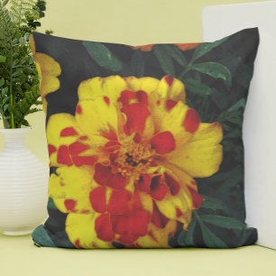 Pretty Red and Yellow Marigold Flowers  Cushion