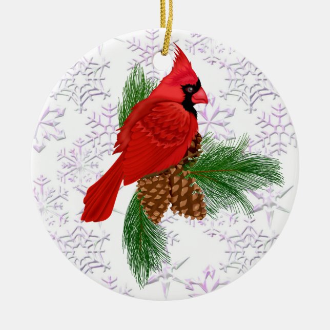 Pretty Red Bird Ceramic Tree Decoration (Front)