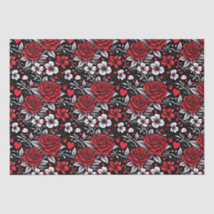 Pretty, Red, Black and White Roses, Hearts  Tissue Paper