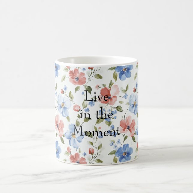 Pretty Red Blue Flowers Coffee Mug (Center)