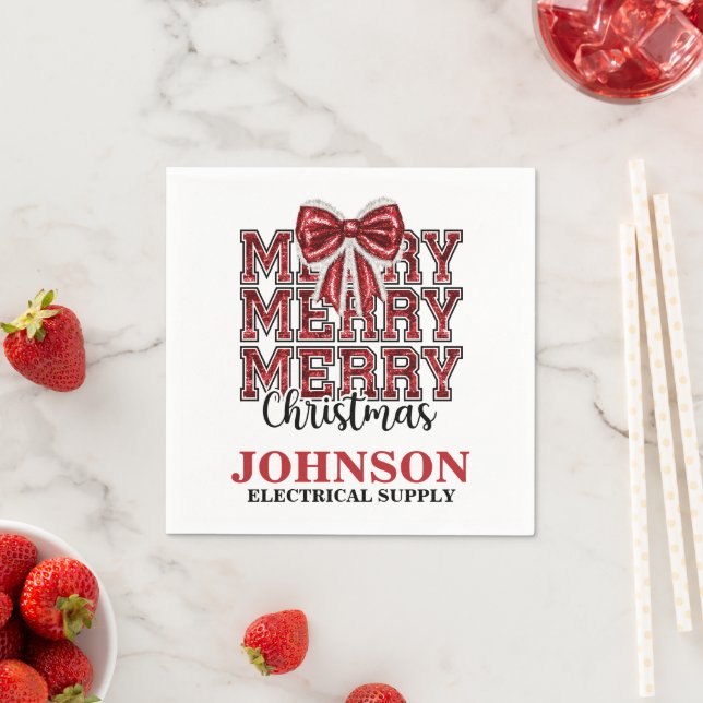 Pretty Red Bow Christmas Office Party Napkin (Insitu)