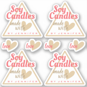 Pretty Red Brown Made with Love Heart Soy Candles