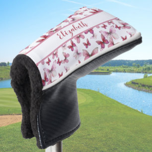 Pretty red butterfly with custom name ladies golf head cover