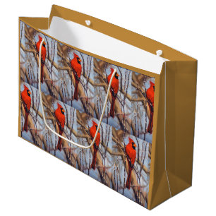Pretty Red Cardinal Bird Perched on Branch Large Gift Bag