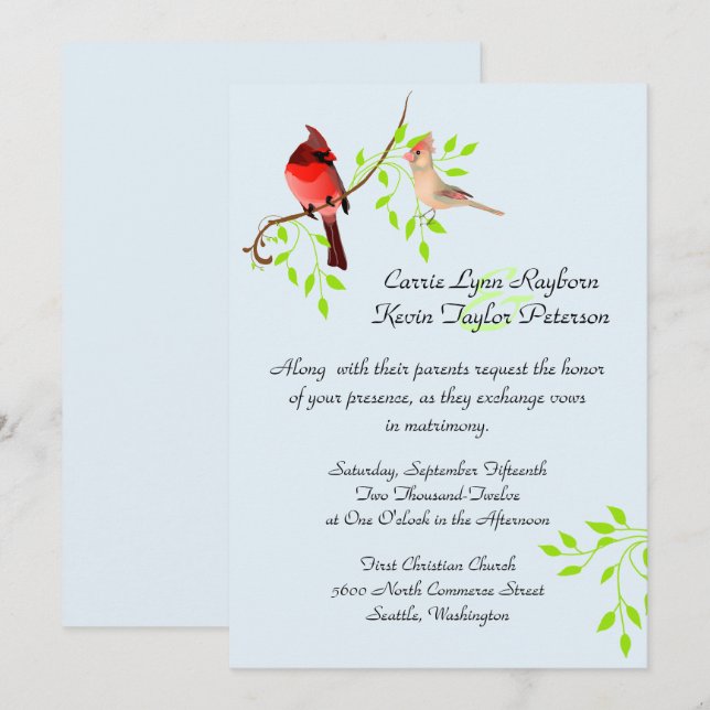 Pretty Red Cardinals Wedding Invitation (Front/Back)