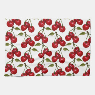 Pretty Red Cherry Watercolor Tea Towel