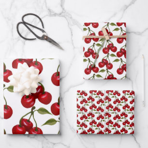 Pretty Red Cherry Watercolor Wrapping Paper Sheet