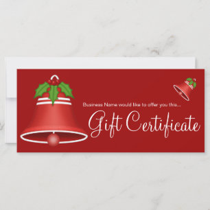 Pretty Red Christmas Bell Holiday Gift Certificate