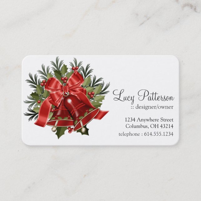 Pretty Red Christmas Holiday Bells Business Cards (Front)