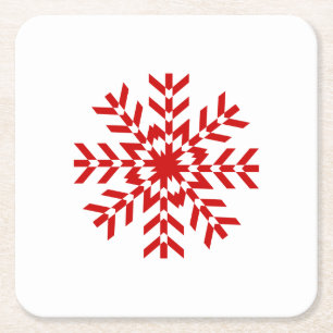 Pretty Red Christmas Snowflake Square Paper Coaster