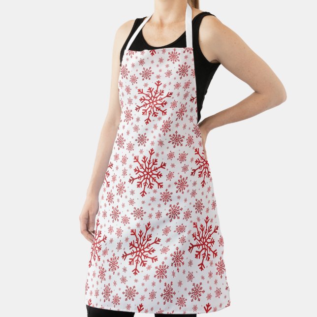 Pretty Red Christmas Snowflakes on Winter White Apron (Insitu)