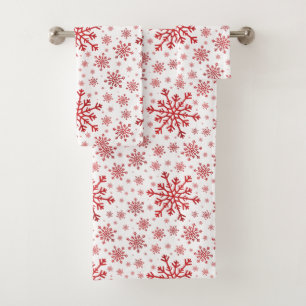 Pretty Red Christmas Snowflakes on Winter White Bath Towel Set