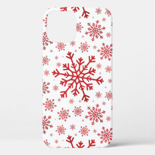 Pretty Red Christmas Snowflakes on Winter White iPhone 12 Pro Case