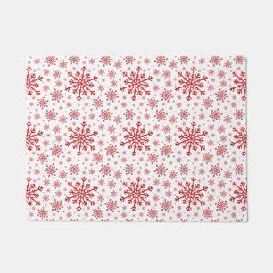 Pretty Red Christmas Snowflakes on Winter White Doormat