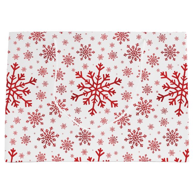 Pretty Red Christmas Snowflakes on Winter White Large Gift Bag (Front)
