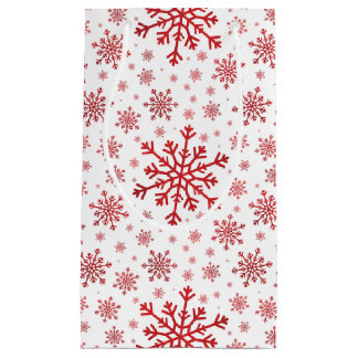Pretty Red Christmas Snowflakes on Winter White Small Gift Bag