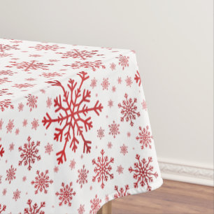 Pretty Red Christmas Snowflakes on Winter White Tablecloth