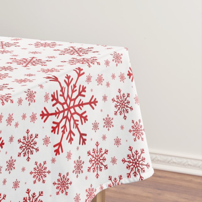 Pretty Red Christmas Snowflakes on Winter White Tablecloth (In Situ)