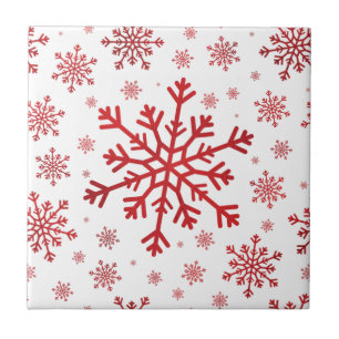 Pretty Red Christmas Snowflakes on Winter White Tile