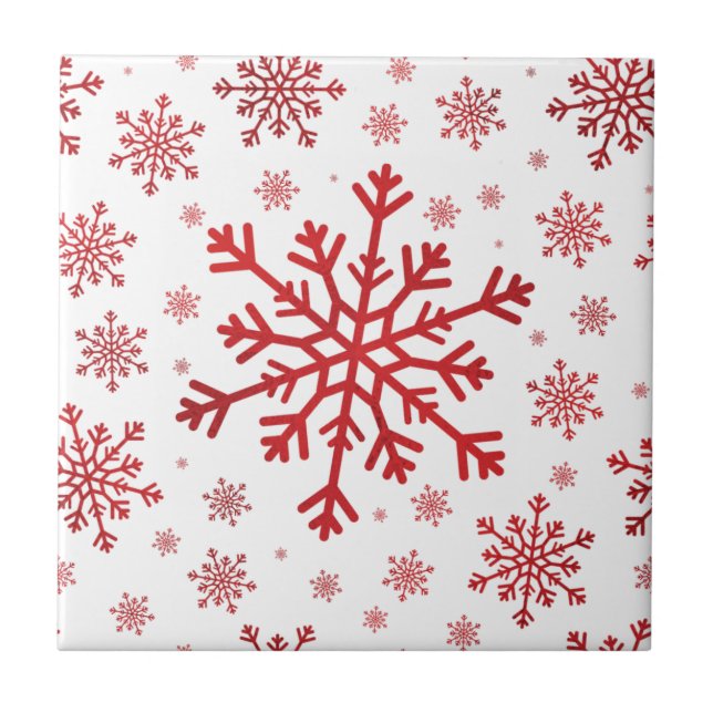 Pretty Red Christmas Snowflakes on Winter White Tile (Front)