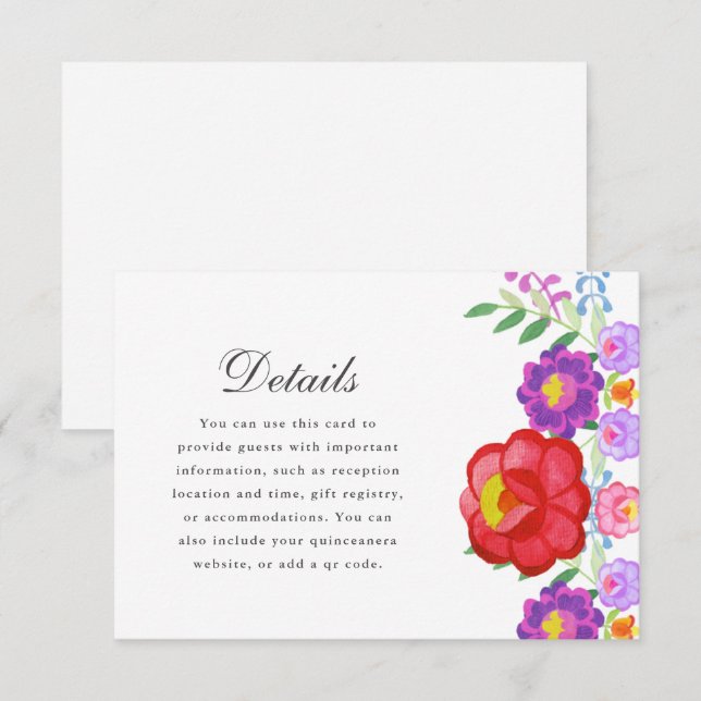 Pretty Red Fiesta Floral Quinceanera Details RSVP Card (Front/Back)