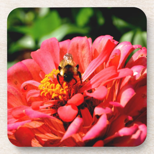 Pretty red floral and honeybee coaster (Front)