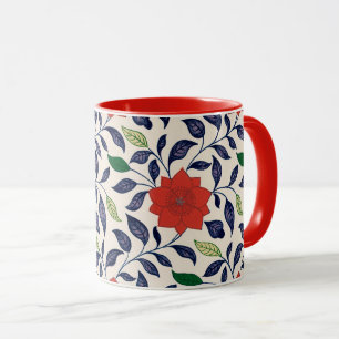 Pretty red floral pattern mug