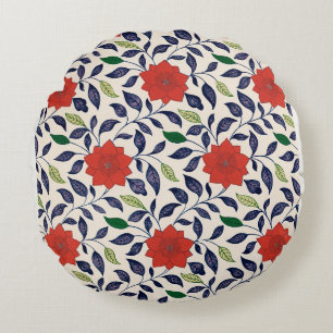 Pretty red floral pattern round cushion