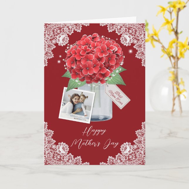 Pretty Red Floral Photo Happy Mother's Day Card (Yellow Flower)
